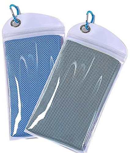 SuTe 2 Pack Kühlhandtuch, 90 x 30cm Cooling Towel Cool Towel Set Kühlendes Microfaser Handtuch Kühltuch Set Bambus Kühltuch für Golf Fitness Laufen Sport-Grau&Blau