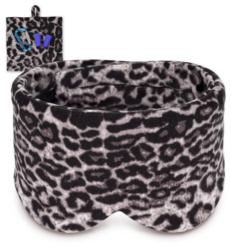 100% Modal Baumwolle Schlafmaske Premium Augenmaske große Schlafmaske Nachtmaske mit verstellbarem Klettverschluss für Männer und Frauen, super weich und bequem für Nachtschlaf und Reisen, Leopard 02