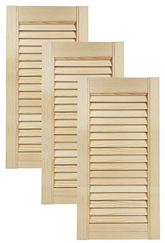DecoMeister Lamellentüren aus Holz Massivholz Lamellentür Holztür Schranktür mit offenen Lamellen für Kleiderschrank Möbelfronten 294x606 mm 3-er Pack