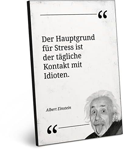 ARTFAVES® Holzbild mit Spruch - Der Hauptgrund für Stress/Zitat Albert Einstein | modernes Holzschild schwarz-Weiss zur Dekoration oder als Geschenk zum Thema Spiritualität