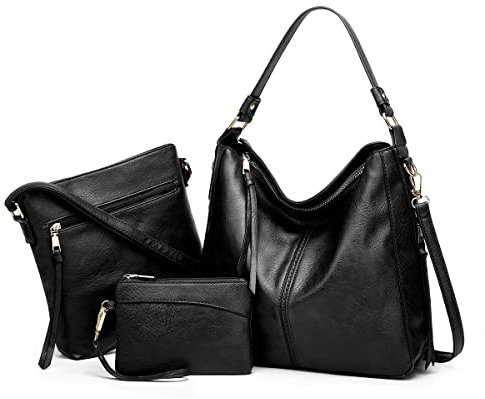 Pahajim Sac à Main et Portefeuille Ensemble Sacs à Main pour Femmes Sac à Bandoulière en Cuir PU Grand Sac Hobo Sacs pour Dames Cadeaux pour Filles Sacs à Provisions(Noir)