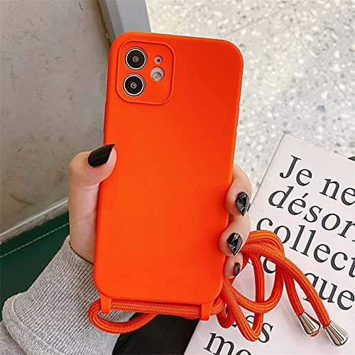 Emlivi Handykette Hülle iPhone 12 Mini,Necklace Handyhülle, Umhängeband Handykordel Schutzhülle, Weich Silikonhülle TPU Cover mit Stylische Band, Kette Case für iPhone 12 Mini -Orange