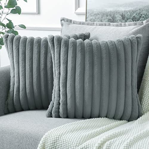 Soleebee 2er Set Plüsch Samt Kissenbezüge, Weiche Künstliche Pelz Dekorativ Kissenbezug Sofa Zierkissenbezüge Dekokissen Kissenhülle Set für Couch Schlafzimmer Zuhause Auto Dekor (40x40cm, Grau)