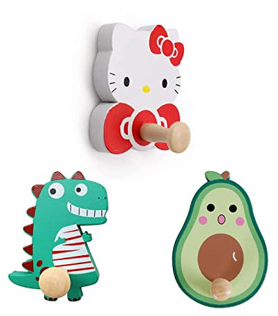 Amacoam Wandhaken Selbstklebend Kinder Cartoon Kreativer Haken Garderobenhaken Kinder Haken In Dinosaurier,Avocado Und Katzenform FüR KleiderbüGel,Handtuchgewokenhaken,Schal,Tasche,Huthalter(3pc)