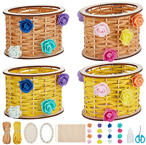 WEBEEDY 4 Stück Korbflecht Set DIY Korbflechten Bastelsets für Kinder Korbflechten zum Befüllen, Kreativsets zum Basteln Ostern Geschenkidee und Dekor