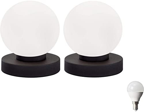 2er SET Kugel Touch Tischleuchte LED Nickel Büro Sideboard Wohnzimmer Schlafzimmer Beistelltisch Fensterbank Beistelltischlampe Nachttischlampe Tischlampe (2er Set Tischleuchte Incl. Led schwarz)