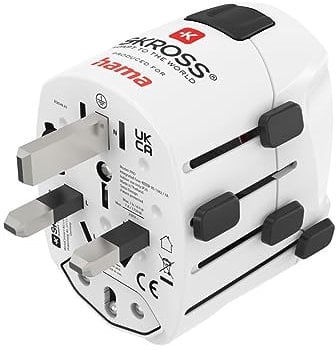 Hama Reiseadapter weltweit (Reiseadapter universal für mehr als 150 Länder, Typ G/Typ B/Typ I/Typ J/Typ L/Typ N, für Geräte mit Steckertyp C, E und F, Schutzkontakt, austauschbare Sicherung) weiß
