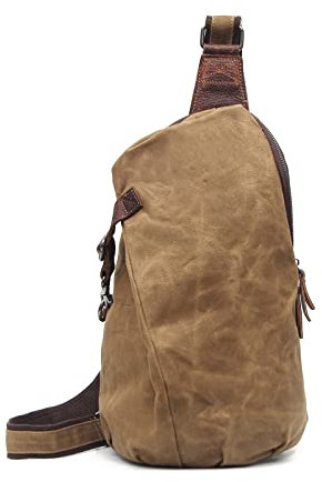 FANDARE Vintage Brusttasche Leinwand Schultertasche Herren Sling Chest Bag Beidseitig Umhängetasche für Outdoor Sport Wandern Radfahren Reisen Schultertasche Khaki