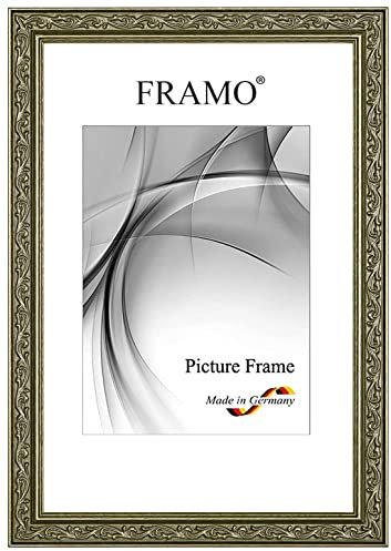 FRAMO Marco de fotos barroco de madera maciza, 30 x 46 cm, plata envejecida, color y tamaño a elegir, marco retro vintage antiguo N°093