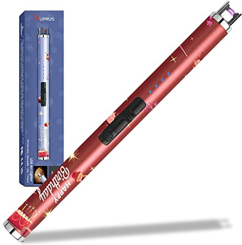SUPRUS Candle Lighter Arc USB Lighter Electric Lighter with Upgraded LED Battery Display Safety Switch Rechargeable Flameless Plasma for Birthday (Red)