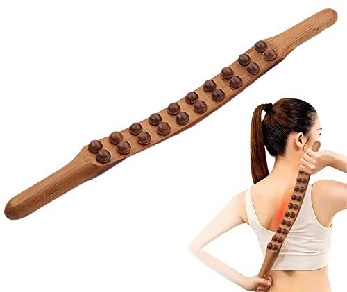 Pewell Outil de Massage Gua Sha en Bois avec 20 Balles, Barre Manuelle pour Soulager les Douleurs Musculaires, Maux d'Estomac et Mise en Forme du Corps