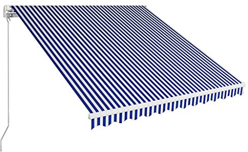 Yolola Gelenkarmmarkise Einziehbar Versenkbaren Markise Markise Aluminium Balkonmarkise Sonnenschutz Sonnenmarkise Terrassenmarkise Outdoor-Markise Markise Für Balkon 350 x 250 cm Blau und weiß