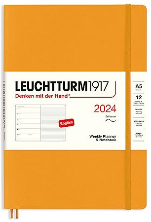LEUCHTTURM1917 367782 Wochenkalender & Notizbuch Softcover Medium (A5) 2024, 12 Monate, Rising Sun, Englisch