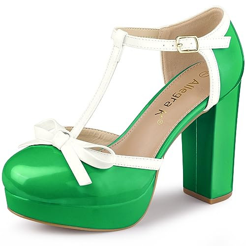 Allegra K Damen-Pumps mit Plateau-Schleife und T-Riemen,, Lindgrün, 9