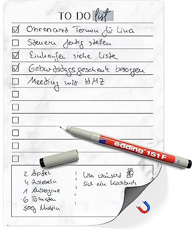 TOBJA Magnetische To-Do Liste A5 für den Kühlschrank - Inkl. abwischbaren wasserlöslichem Markenstift - Organisieren und Planen leicht gemacht | to do liste abwischbar