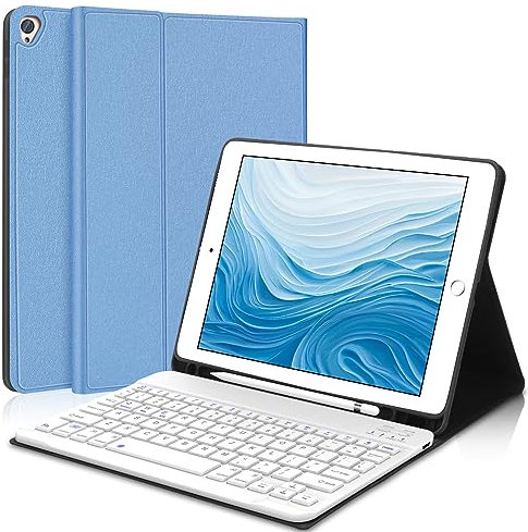 Keyboard Case for iPad 9th/8th/7th Generation 10.2 inch, Removable Wireless Smart Keyboard for Apple iPad 9th Gen, Folio Protective Cover with Pencil Holder for iPad Pro 10.5/iPad Air 3rd Gen - Blue