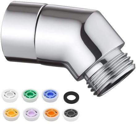 Golgner Handbrause Adapter 135 Grad, Regendusche Duschkopf Adapter, Winkelstück für Handbrause, G1/2 Zoll, mit 7 PCS Durchflussbegrenzer, für Duschkopf Beweglich Duscharmanschluss