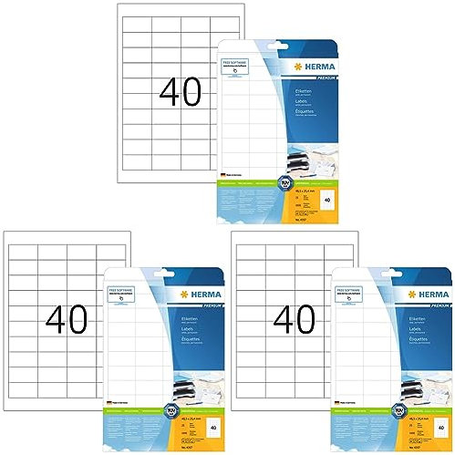 Universal Etiketten, 25 Blatt, 48,5 x 25,4 mm, 40 Stück pro A4 Bogen, 1000 Aufkleber, selbstklebend, bedruckbar, matt, blanko Klebeetiketten aus Papier, weiß (Packung mit 3)