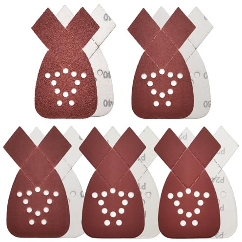 MFBJXC 50PCS Mouse Sander Sandpaper with Extra 2 Tips for Replacement Detail Sander Sanding Pads 12 Holes Hook and Loop Black and Decker Mouse Sander Pads