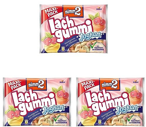 Storck nimm2 Lachgummi Joghurt – 1 x 376g Maxi Pack – Fruchtgummi mit Fruchtsaft, Vitaminen und Joghurt (Packung mit 3)