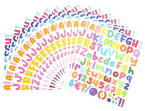 ADERTOS 1215 Stück/15 Blatt Klebebuchstaben Bunt Buchstabenaufkleber Buchstaben Aufkleber Sticker Zahlen Buchstaben zum Aufkleben Wasserfest Selbstklebende Buchstaben Alphabet Aufkleber für DIY Deko
