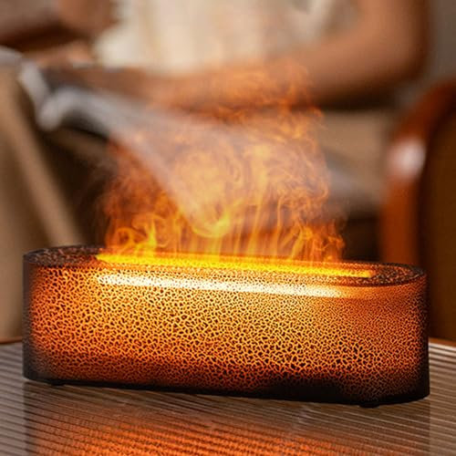 OKYUK Flame Fire Diffuser Humidifier, 7 Colors Changing Oil Diffuser, Ultra-Quiet Aroma Essential Oils Aromatherapy Diffusers for Large Room, Bedroom, Office (Black)