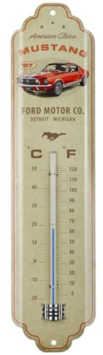 Nostalgic-Art Retro Thermometer, 7 x 28 cm, Ford Mustang – GT 1967 Red – Geschenk-Idee für Ford-Zubehör Fans, Original Lizenzprodukt (OLP), aus Metall, Vintage Design