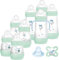 MAM Biberon Set Neonato con 8 biberon anticolica Easy Start, 1 Ciuccio Original Start, 1 Beccuccio extra morbido e 1 Manico, Accessori neonati per ridurre bolle d'aria e il rischio di coliche, Verde