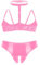 CHICTRY Womens 2 Piece Lingerie Set Stretch Vinyl Shelf Bra Quarter Cup Bra Tops with Panty Nightwear Pink L