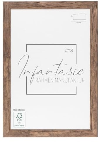 Infantasie 'N°3' Bilderrahmen 25x35 handgefertigt nach Maß | Eiche Dunkelbraun | MDF-Holz Design Collage Holzbilderrahmen inkl. Acrylglas und Metall Aufhänger (Querformat & Hochformat)