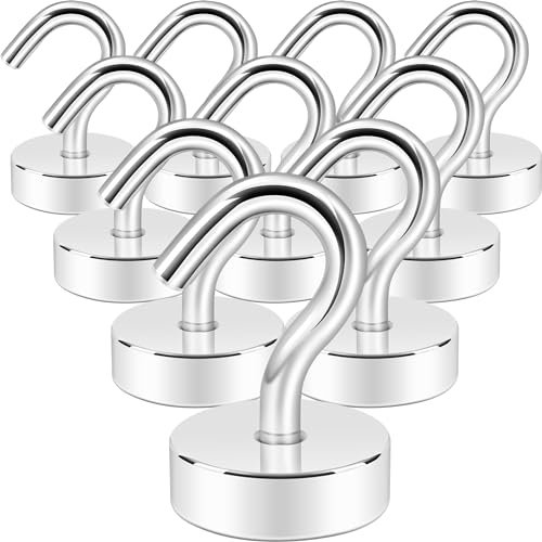 Neosmuk Gancho magnético, 3 kg + gancho magnético extra fuerte para barbacoa, imanes de neodimio, soporte magnético, gancho magnético para taller (10 unidades)