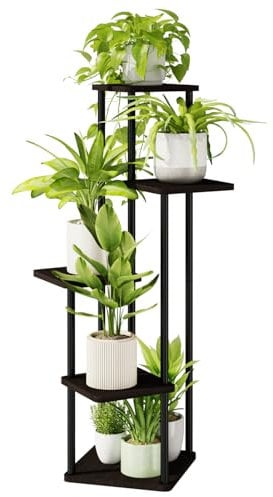 Bamworld Soporte para Plantas de 5 Niveles Estante de Metal para Flores para Múltiples Plantas Soportes Altos de Esquina para Patio, Jardín, Sala de Estar, Balcón y Dormitorio