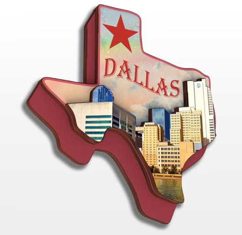 Kühlschrankmagnet aus Holz, Motiv: Dallas Texas, USA, Amerika, niedlich, 3D, Stadt, Reise, Souvenirs, Basteln, handgefertigt, Kühlschrankaufkleber, Zuhause, Whiteboard, Dekoration, Sammlung, Geschenk