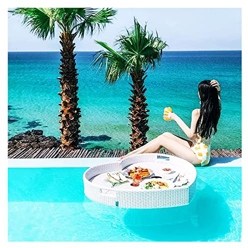 CAFIEDR Schwimmendes Serviertablett, Pool-Tablett, schwimmendes Pool-Tablett, schwimmendes Serviertablett aus Rattan, Tischbar, Schwimmbecken, schwimmendes Tablett zum Servieren von Getränken am Pool