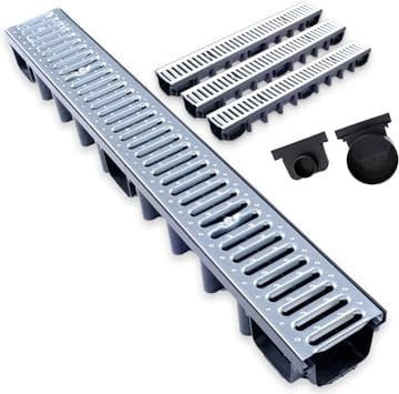 Durabern Entwässerungsrinne Set - 98 mm Ablaufrinne aus verzinktem Stahl, PKW-befahrbar, für Garten, Hof & Terrasse, inkl. 2 Ablaufstutzen (DN 110, DN 50) (3 m)