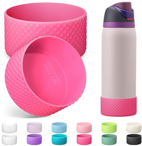 Alwenid 2PCS Silicone Water Bottle Boot for Owala 32 Oz, Anti-Slip Protective Sleeve Bottom Bumper Protector for FreeSip, Twist, and Flip Stainless Steel Water Bottles (Rose)