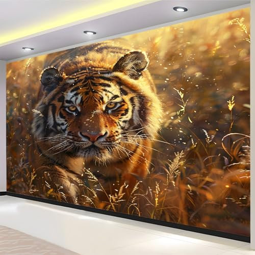 Papier Peint Panoramique animal tigre marron Décoration Mural 200 x 140 cm Poster Papier Peint Intissé ​Murales Salon Chambre á Coucherr Bureau Décor à La Maison