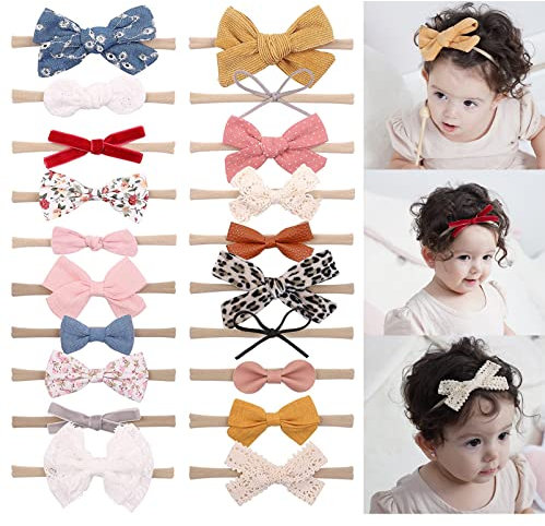 20pcs accesorios para el cabello de niñas y niños pequeños con arcos para el cabello, nylon para el cabello y patrones de flores hechos a mano para bebés recién nacidos y niños pequeños
