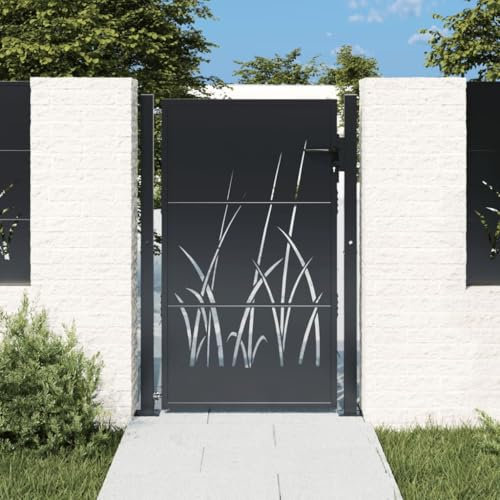 Willood Gartentor Gartentür Abschließbar Hoftor Eingangstor für Garten Terrasse, Tor Zauntor Gartenpforte Anthrazit 105x155 cm Stahl Gras-Design