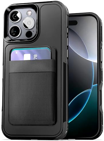 Encased 2-in-1 Set for iPhone 16 Pro Wallet Case (Compatible with MagSafe) Protective Phone Cover, and Strong Magnetic Stretchy Card Holder (Black)
