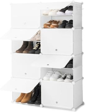 InnovaGoods Zapatero Modular Portátil, 8 módulos, 14 Compartimentos para 28 pares, Incluye Perchero y Orificios de ventilación, Montaje sin herramientas. mueble zapatero para vestidores, baños, etc.