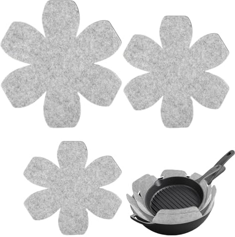HoAhaMay 3 Piece Pan Stacking Mats, Pan Protectors, 3 Different Sizes of Pan Protectors Felt, Adjustable Non-Slip Insulation Mats for Pan Pot Bowl Protection from Scratches (Grey)