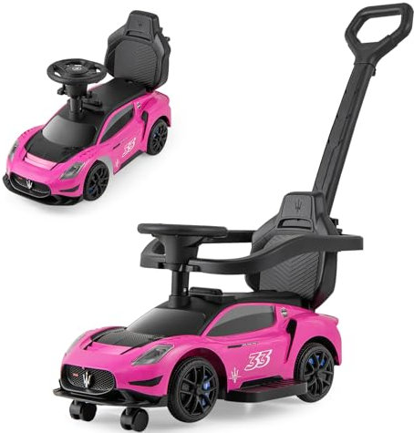SOARS Kinder Rutschauto, Rutschfahrzeug mit Abnehmbarer Schiebstange, Fußstütze, Schutzbügel, Stauraum, Hupe, Spielzeugauto für Kinder ab 1 Jahr (Rosa)