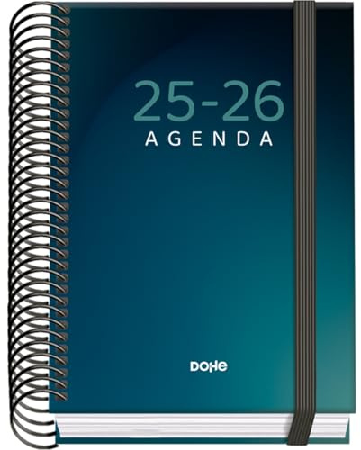 Dohe - Agenda Scolaire 2025 2026 - Jour Page, Taille A6 (12x17 cm), Espagnol et Anglais, Septembre à Juin, Reliure Spirale et Gomme, Couverture Rigide, 4 Pages de Stickers - PRIME Boreal
