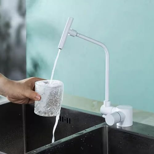 Grifo de Cocina Abatible Blanco Giratorio 360° Grifo Osmosis Agua Fría de Un Solo Orificio,Blanco