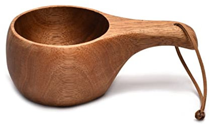 Finland Kuksa - Taza de café portátil con mango de madera de acacia, gancho de cuerda, taza de leche, taza de café