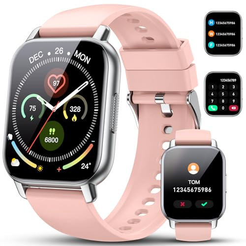 Smartwatch Uomo Donna con Effettua o Risposta Chiamate, 1.85 Orologio Smartwatch Contapassi/Sonno/Cardiofrequenzimetro, 110+ Modalità Sportivo Smart Watch, IP68 Orologio Fitness per Android iOS, Rosa