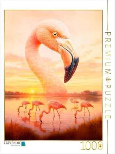 Puzzle · Flamingo im Licht - Eleganz in Rosa | Flamingo mit Wasserlandschaft · 1000 Teile · Lege-Größe 64 × 48 cm · CALVENDO Puzzle