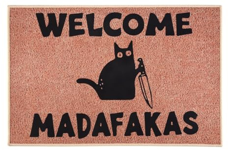 Fuhjythy 1 PCS Dark Cat Welcome Madafakas Full Print Doormat Give People Fun Gifts Fun Doormat