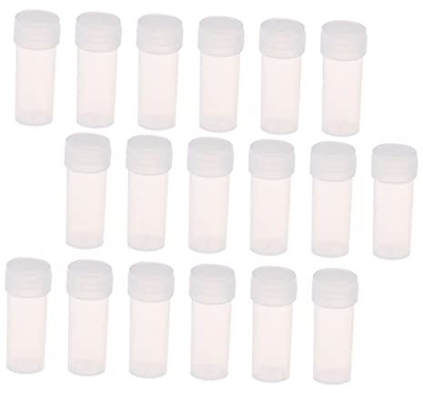 50pcs 5ml Plastic Sample Bottle Set with Caps, White | Leak Proof Refillable Mini Vials, Child-resistant Lids for Bags and Labs, Travel Mini Bottles